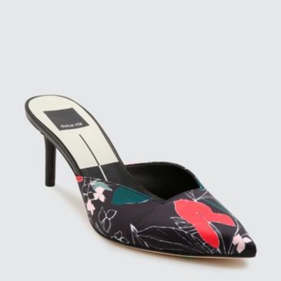 DOLCE VITA Black Floral Printed Satin Stiletto Heel Sandals - Picture 3 of 8